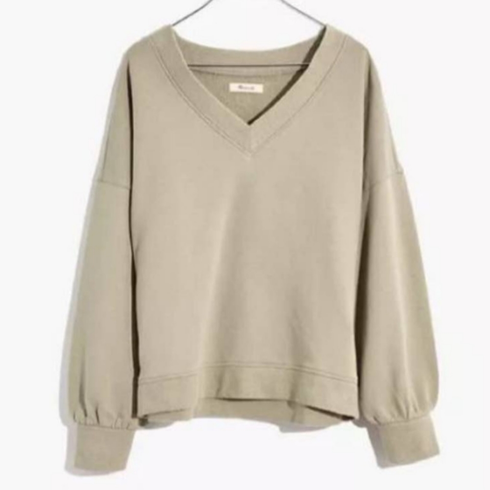 MADEWELL Sage Green Cropped Pullover V Neck Sweater